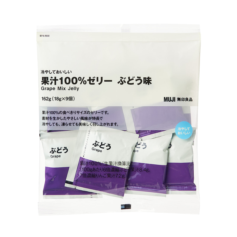 「冷やしておいしい果汁100％ゼリー ぶどう味 162g（18g×9個）」（190円）