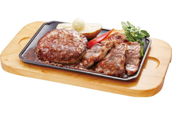 「黒毛和牛ハンバーグ＆熟成カットステーキ」（1529円）