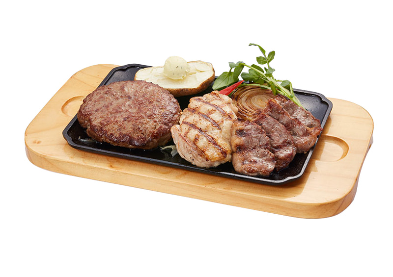 「黒毛和牛ハンバーグのトリプルグリル」（1639円）