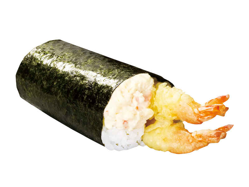 「2倍 えび天手巻き」（110円）
