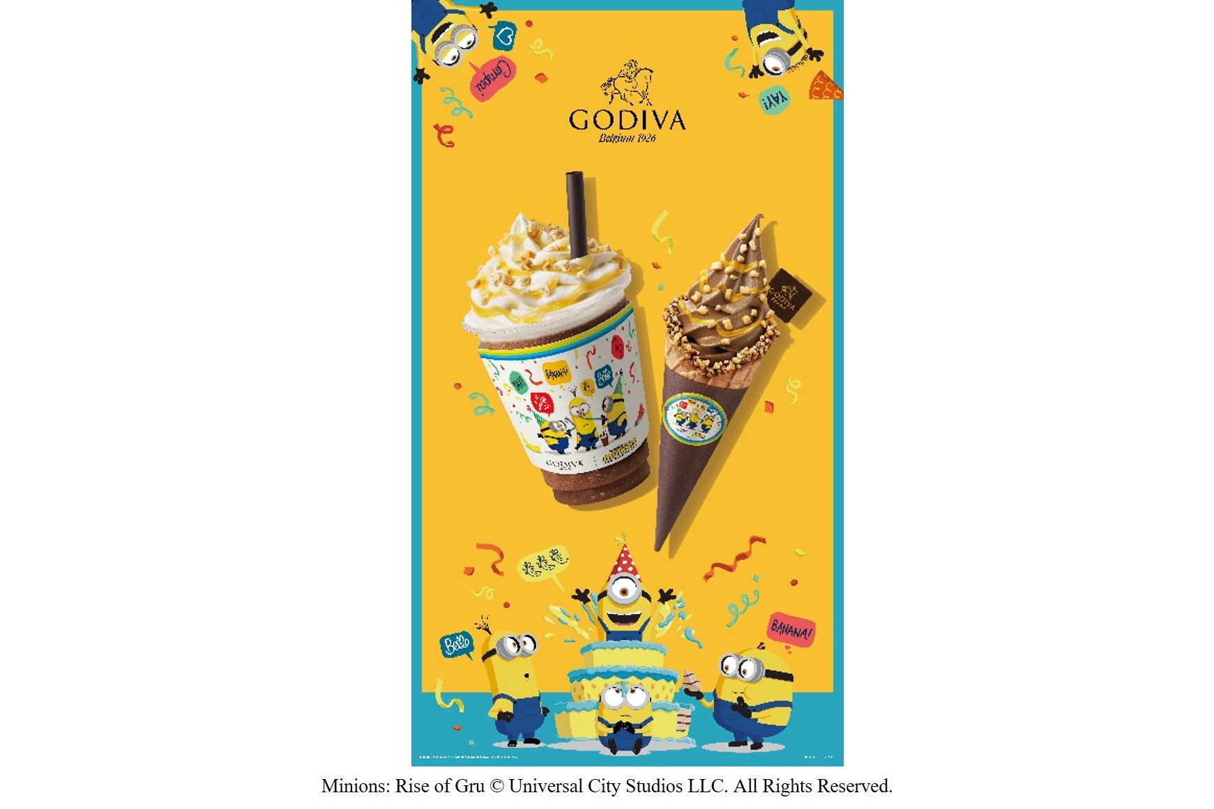 ゴディバ「YAY！ミニオン！ショコリキサー チョコバナナ」「ソフトクリーム チョコバナナ/YAY！ミニオン！」