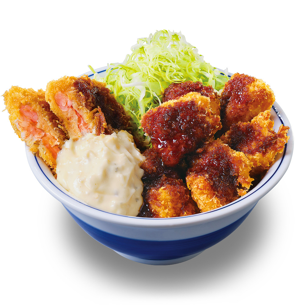 「海老カツと鶏カツの合い盛り丼」759円）