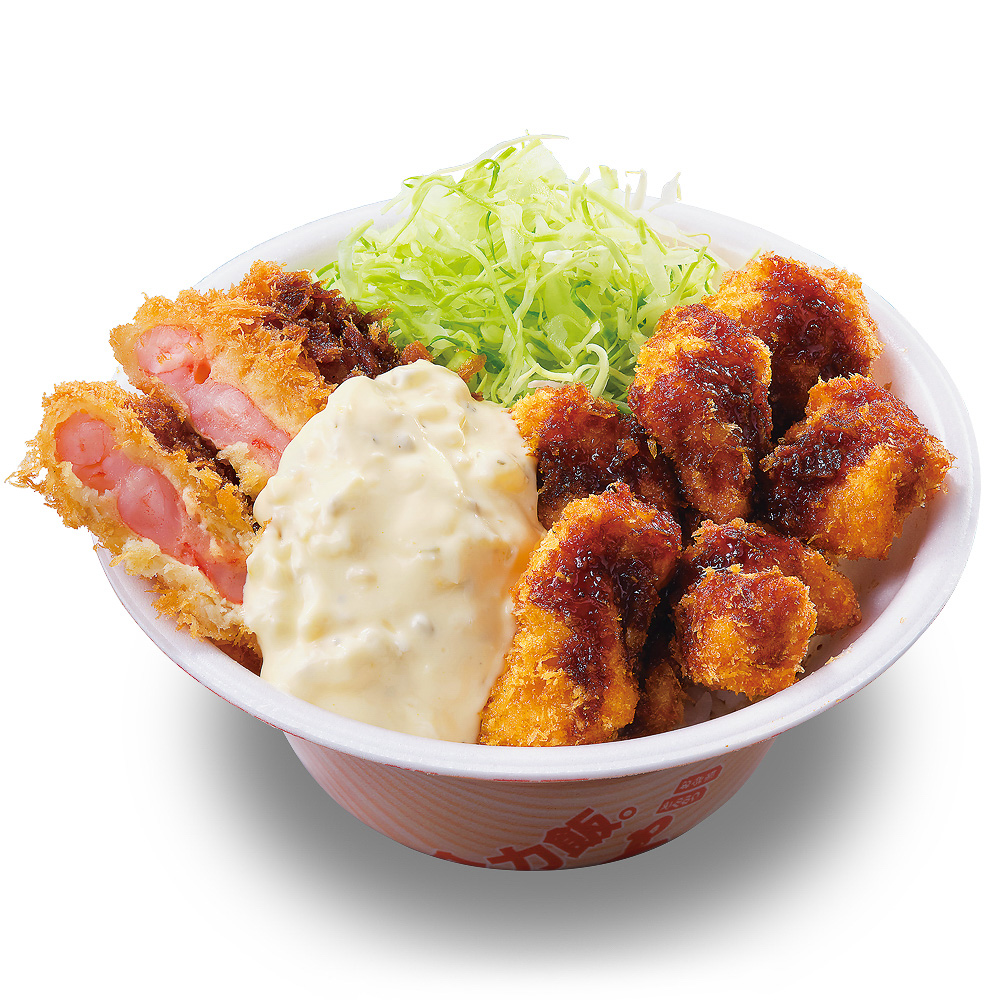 「海老カツと鶏カツの合い盛り丼弁当」（745円）