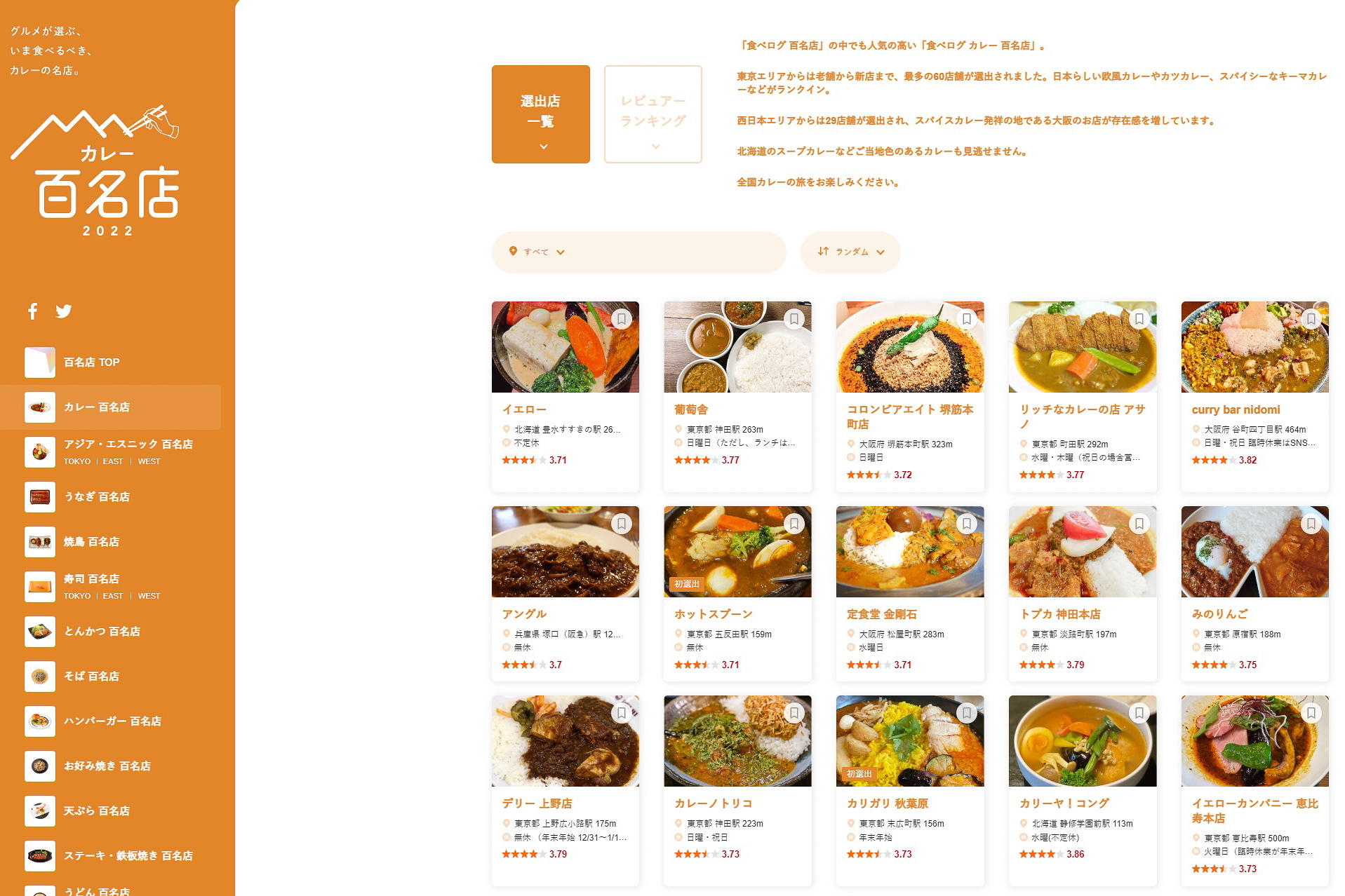 食べログ カレー 百名店 2022