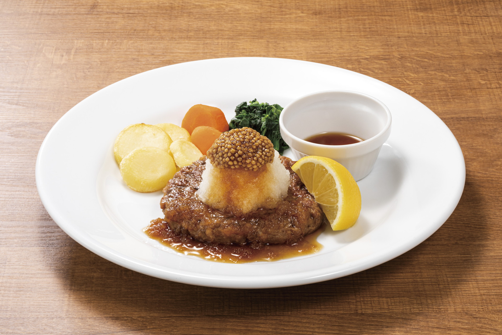 大豆粒つぶマスタードの塩レモンハンバーグ