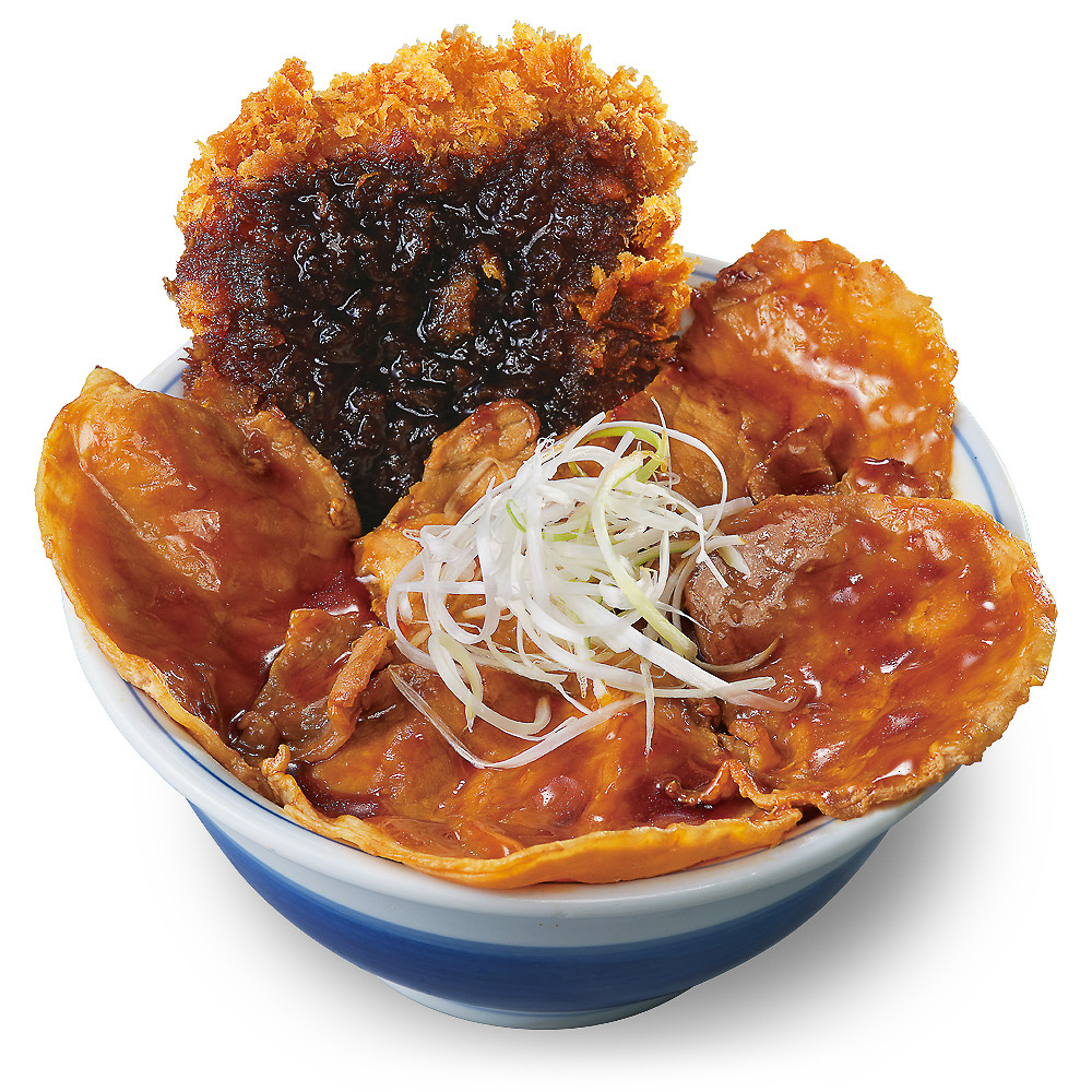 「ロースカツと豚焼肉の合い盛り丼」（759円）