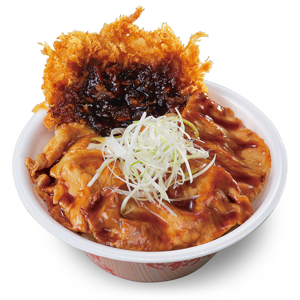 「ロースカツと豚焼肉の合い盛り丼」（745円）