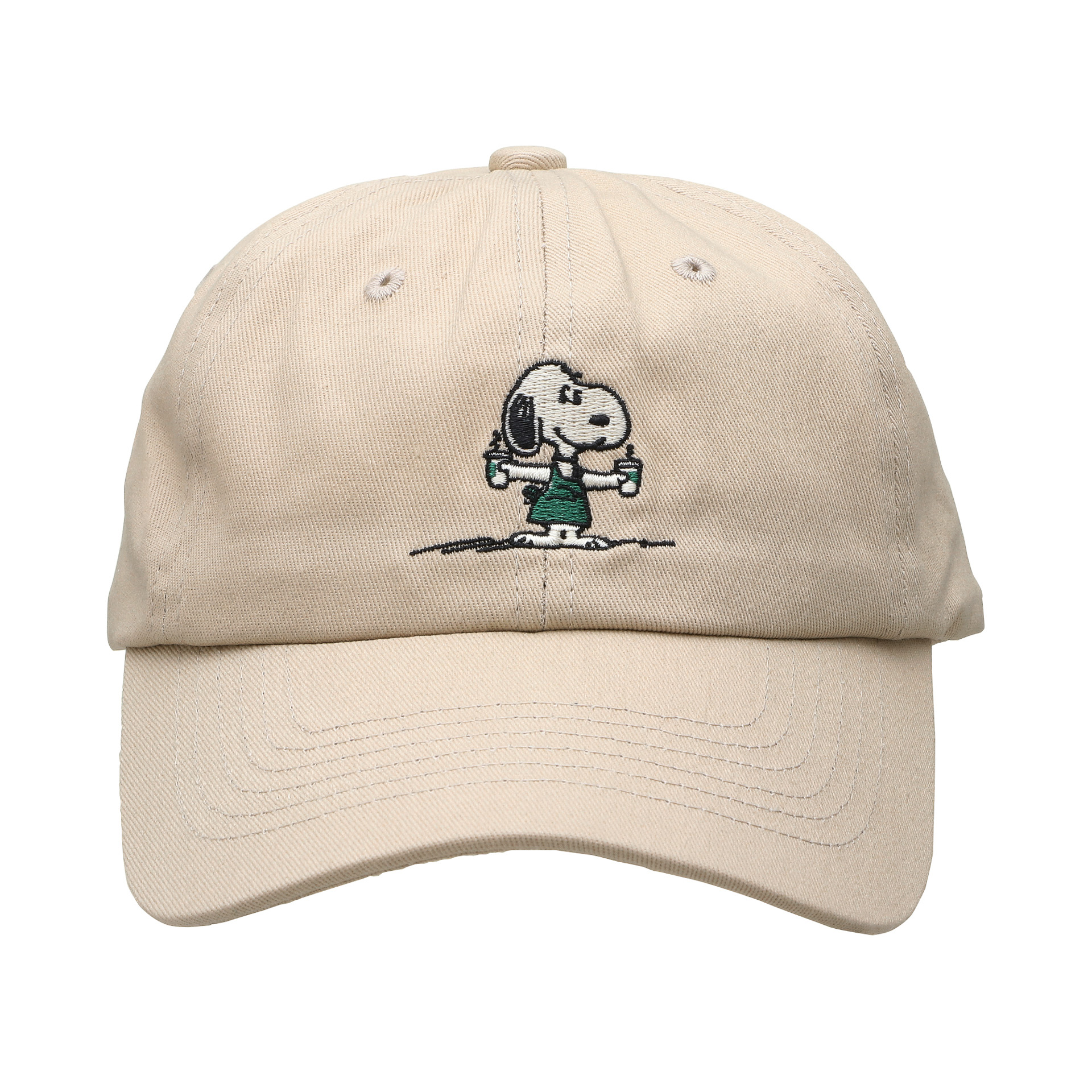 「ベースボールキャップ PEANUTS ブルー/グレー」（各3600円）