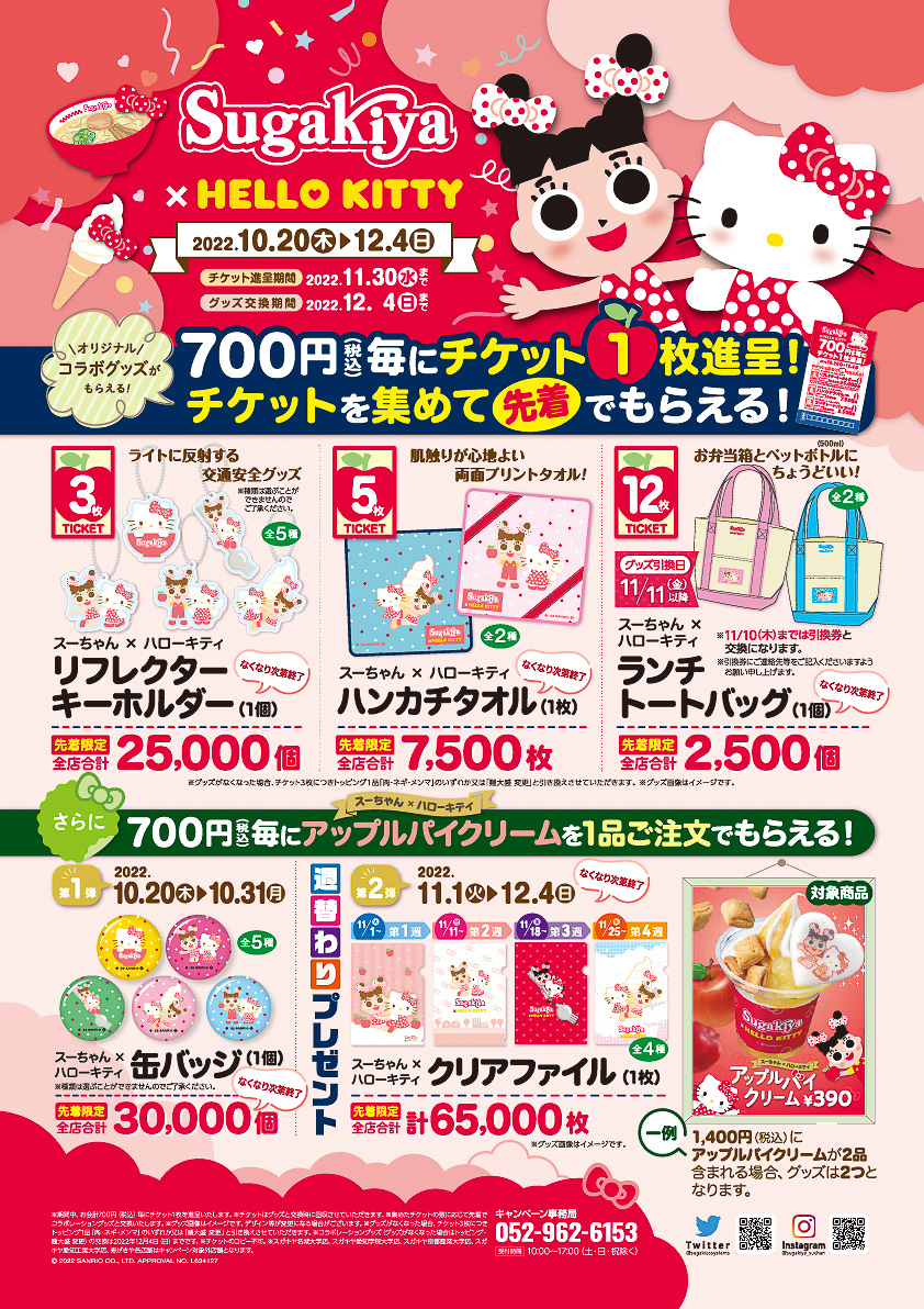 スガキヤでは「ハローキティ」とのコラボレーションキャンペーンを実施中