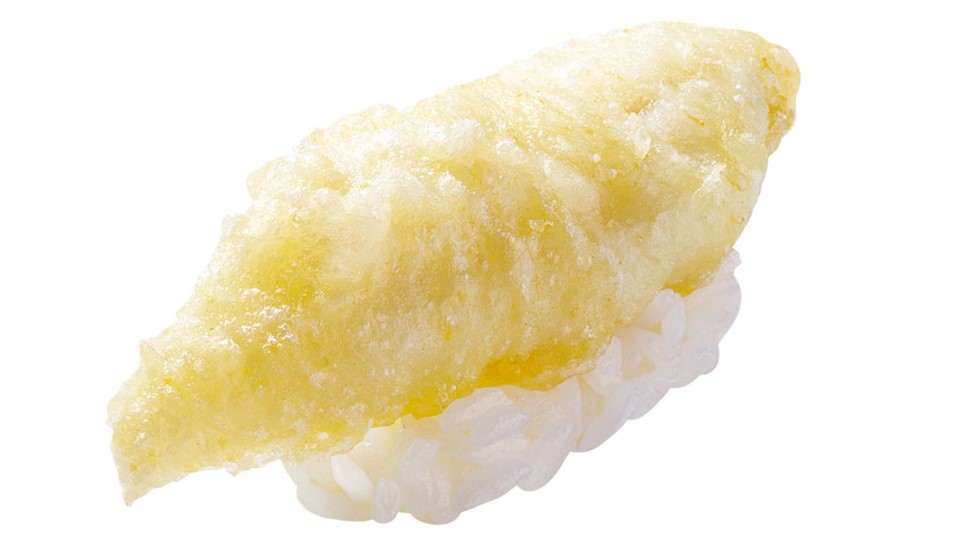 「玄界灘産天然活〆穴子の天ぷら握り」（165円）