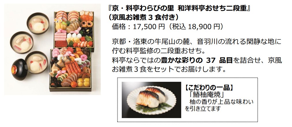 「京・料亭わらびの里 和洋料亭おせち二段重」（1万8900円）