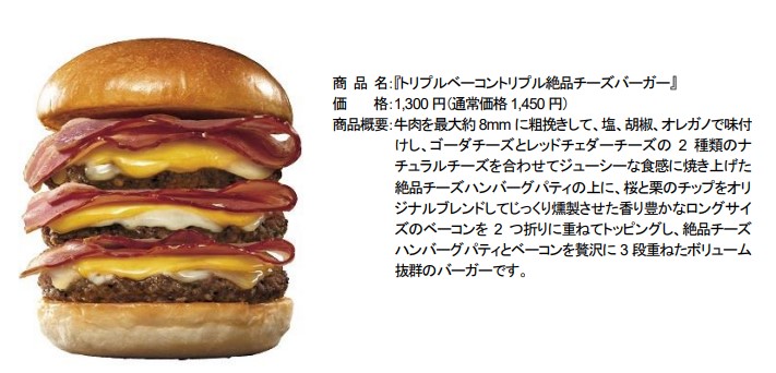 トリプルベーコントリプル絶品チーズバーガー