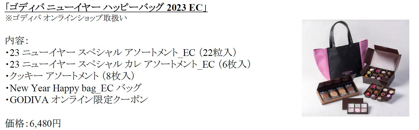「ゴディバ ニューイヤー ハッピーバッグ 2023 EC」（6480円 ※ゴディバ オンラインショップ）
