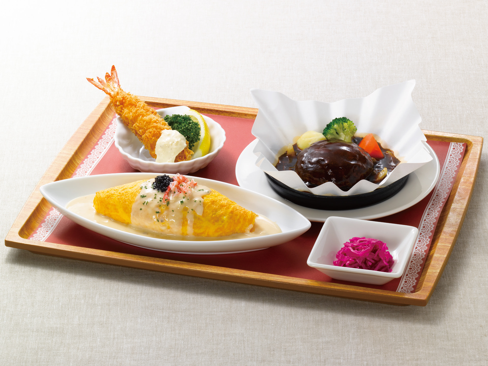 洋食小皿（シーフードクリームオムライス＆煮込みハンバーグ）