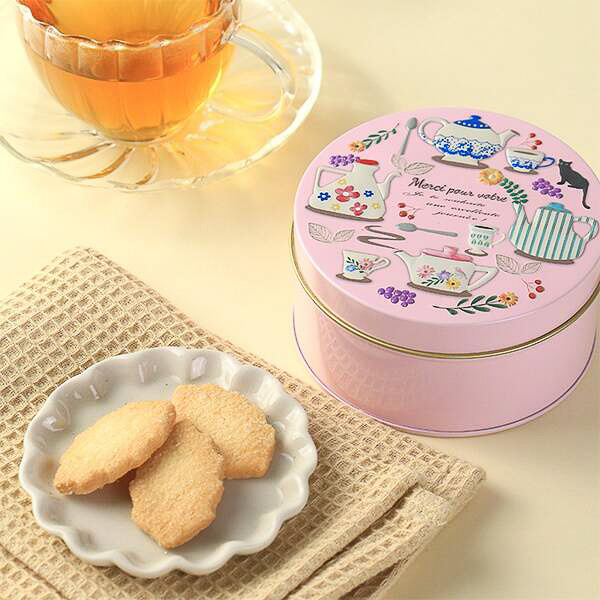 カルディ「ティータイムクッキー缶」（グリーン/ピンク）