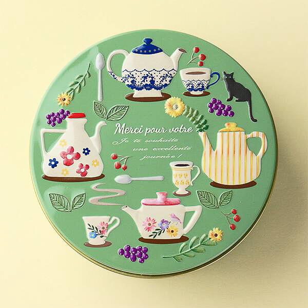 カルディ「ティータイムクッキー缶」（グリーン/ピンク）