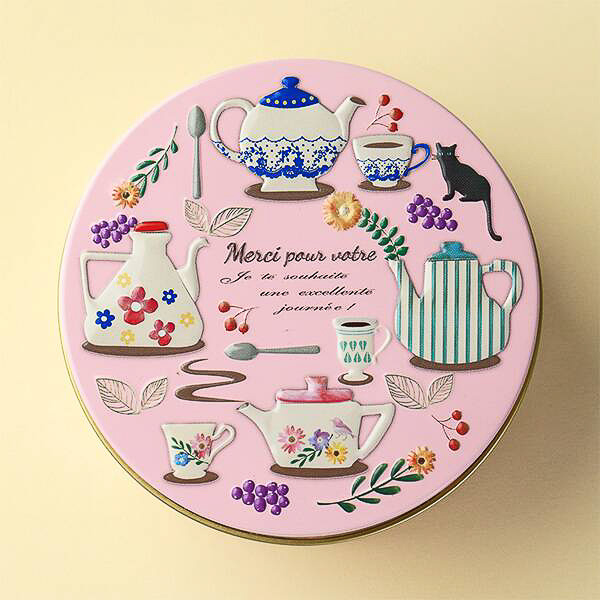 カルディ「ティータイムクッキー缶」（グリーン/ピンク）