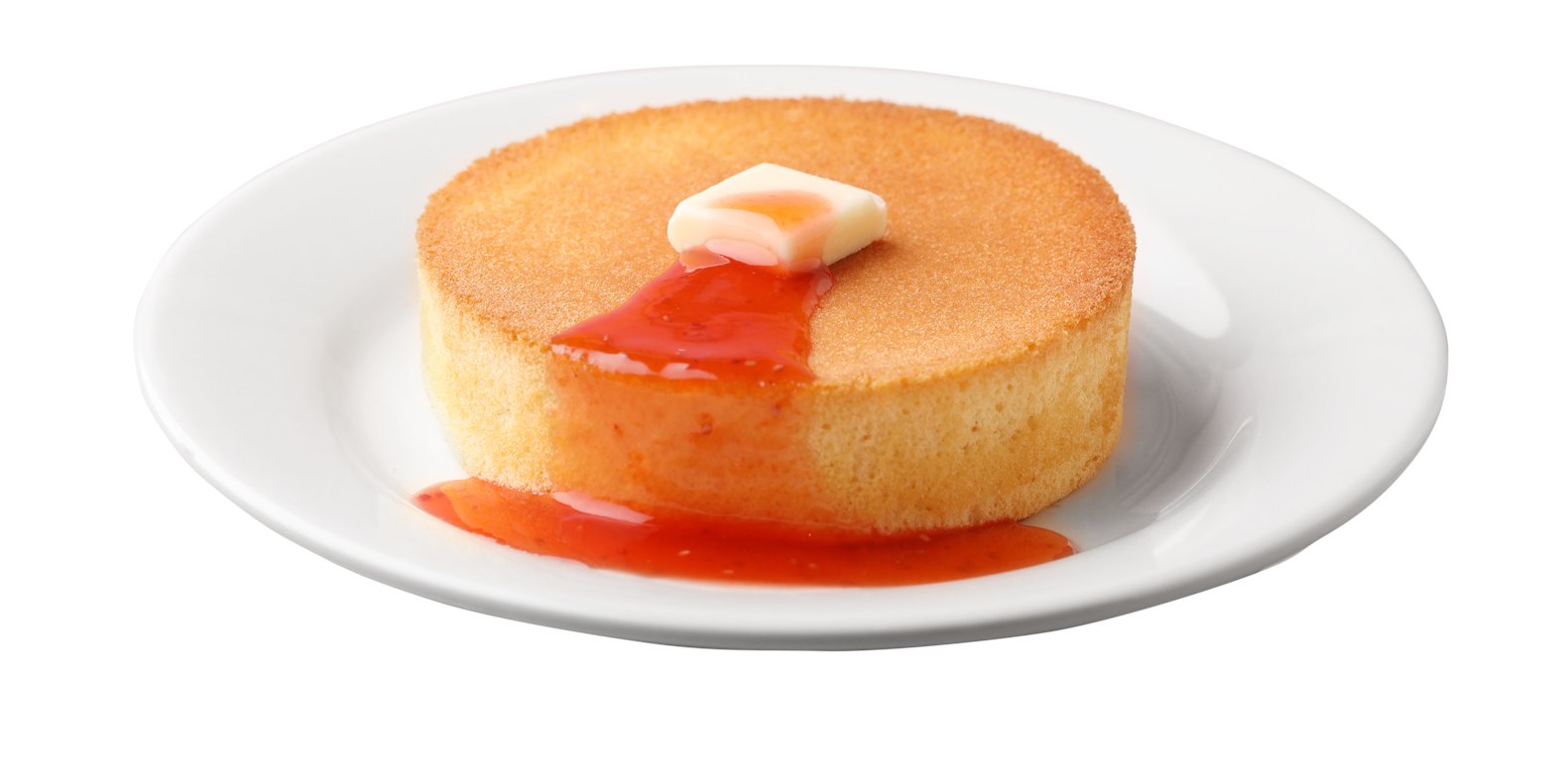 「北海道バター ふんわりスフレパンケーキ＜こだわり苺ソース＞シングル」（490円）