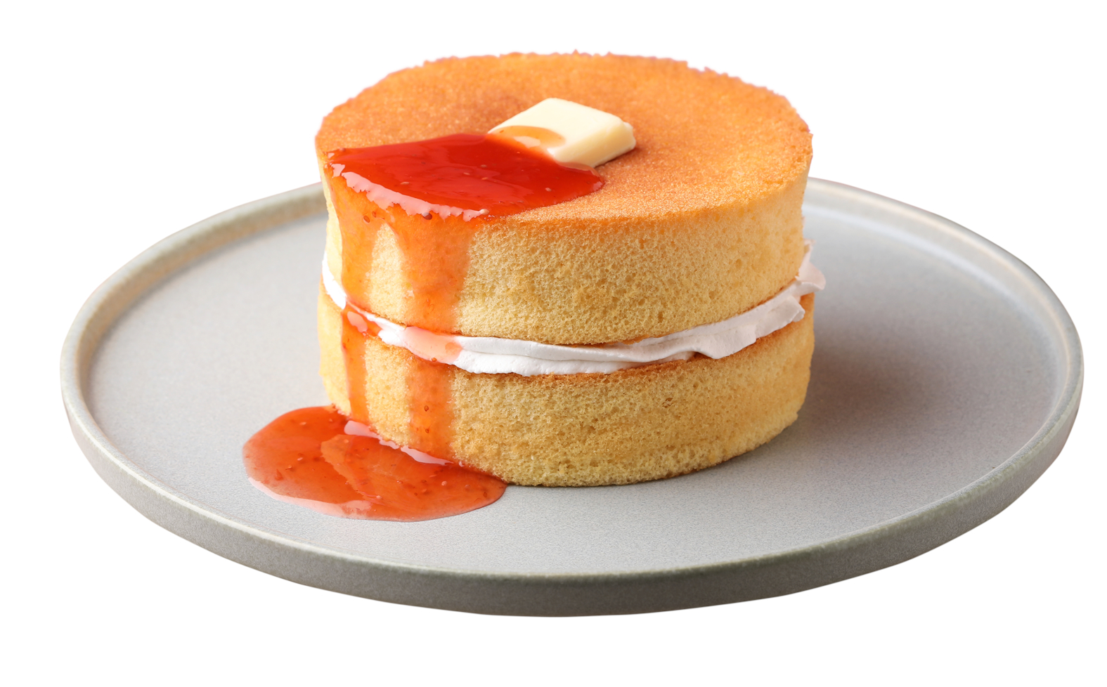 「北海道バター ふんわりスフレパンケーキ＜こだわり苺ソース＞ダブル」（910円）