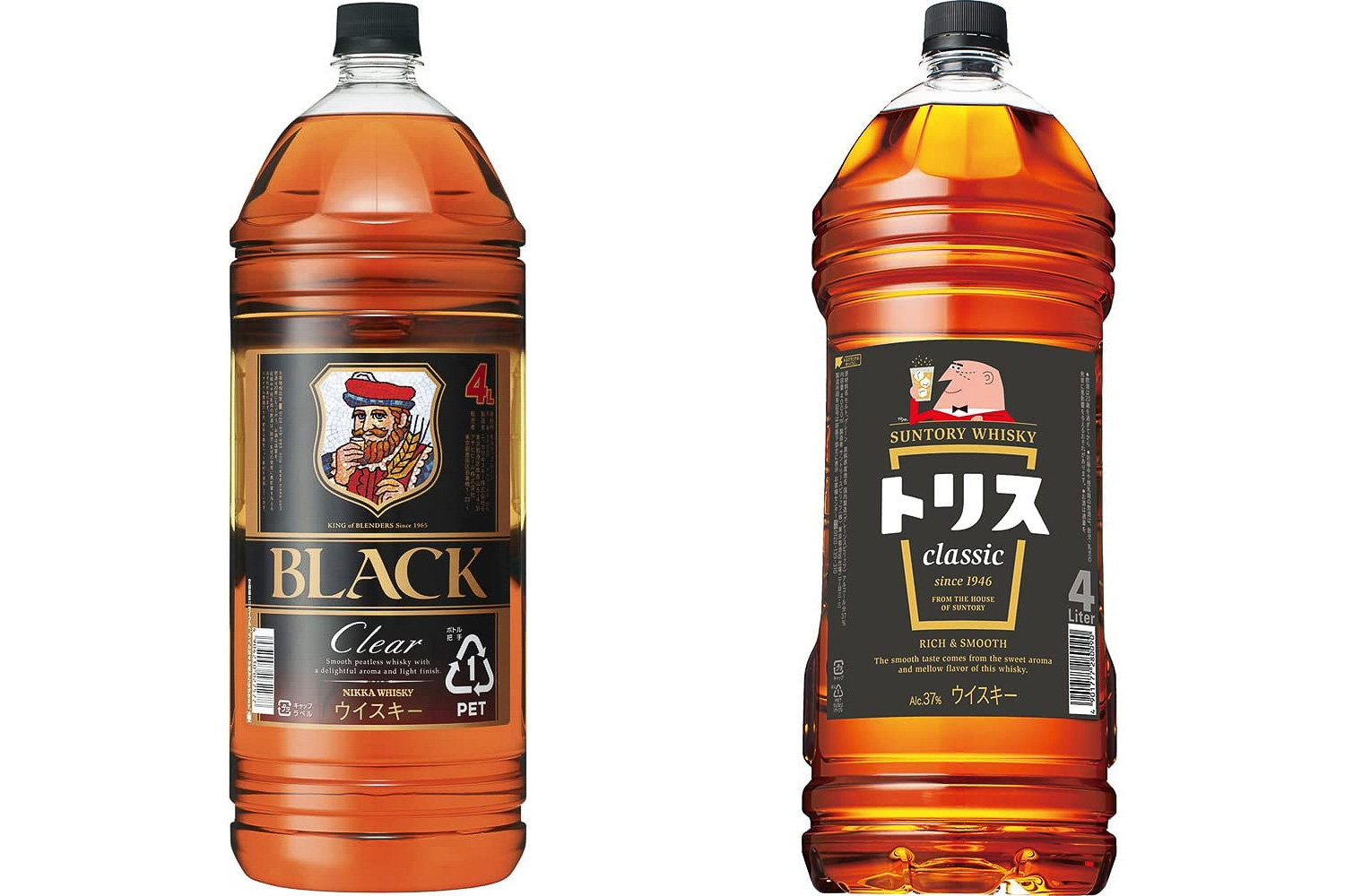 「ブラックニッカ クリア（4000mL）」と「サントリー ウイスキー トリス クラシック（4000mL）」