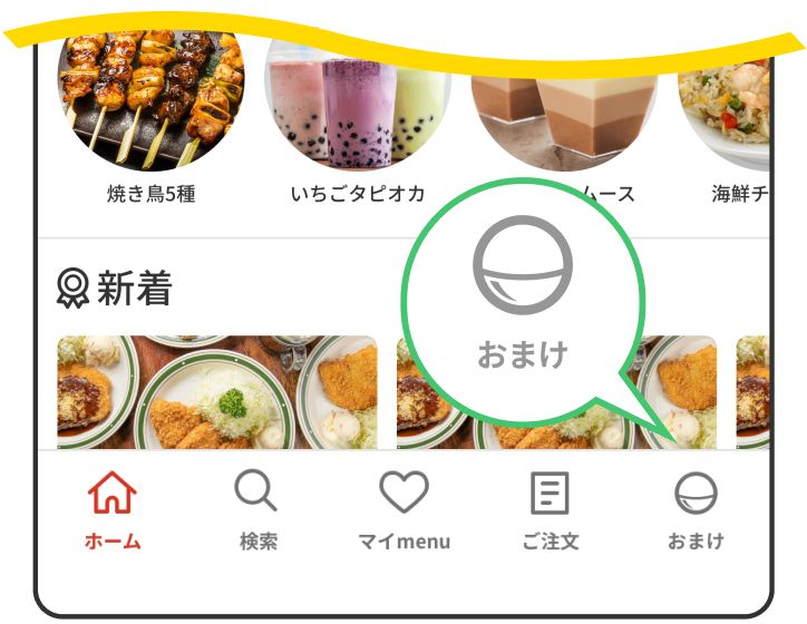 2000円以上注文し、商品の口コミをすると「おまけ」のガチャを回せる。賞品はPlayStation5本体や、Nintendo Switch本体、menuクーポンなど（menu Webサイトより）