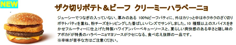 「ザク切りポテト＆ビーフ クリーミーハラペーニョ」（単品 530円～/バリューセット 830円）
