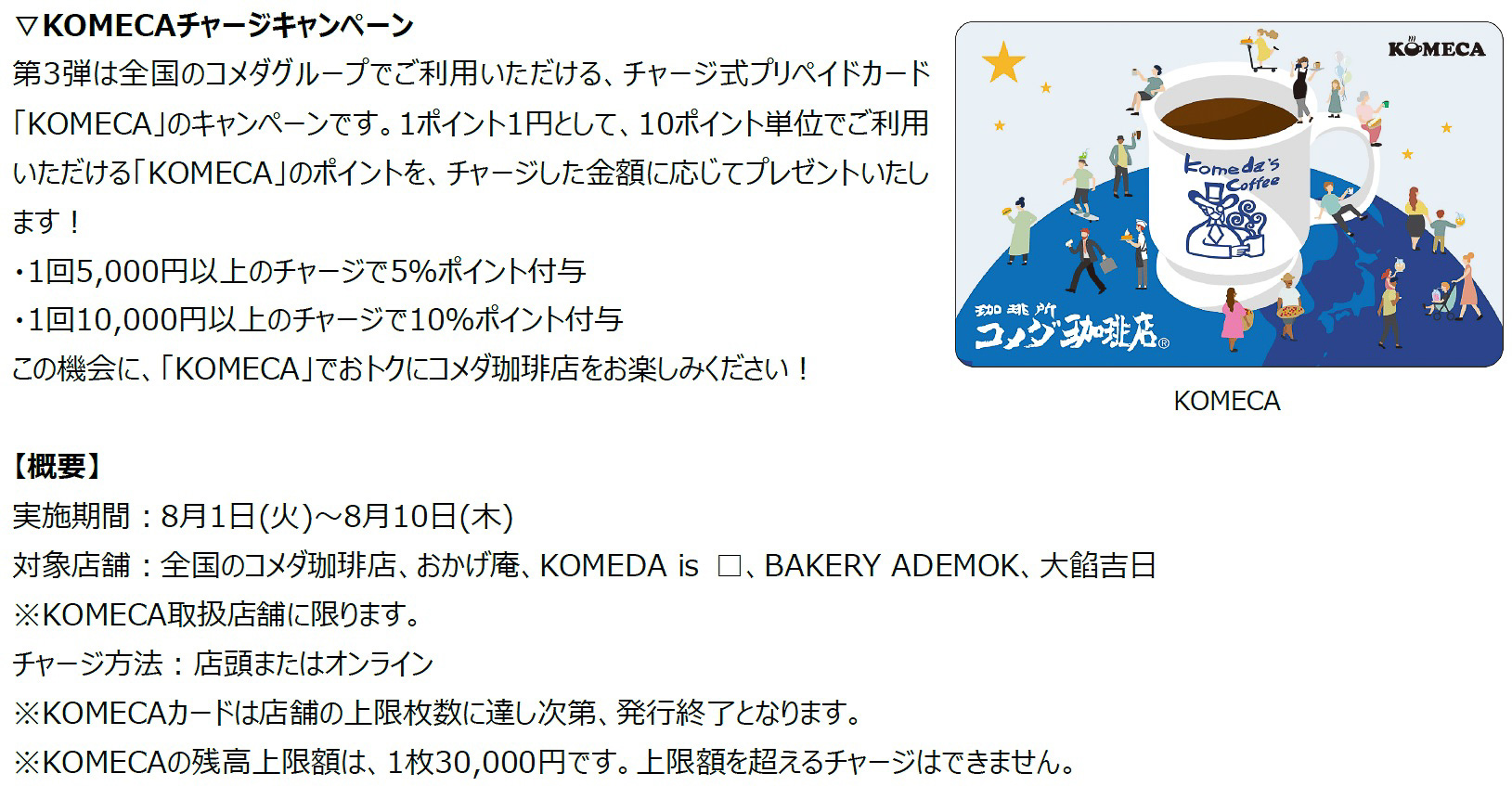 KOMECAチャージキャンペーン