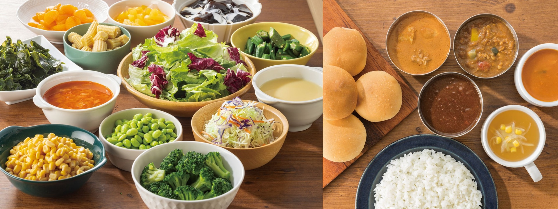 「ベジタブルバーセット」「ライス・スープ＆カレーバーセット」