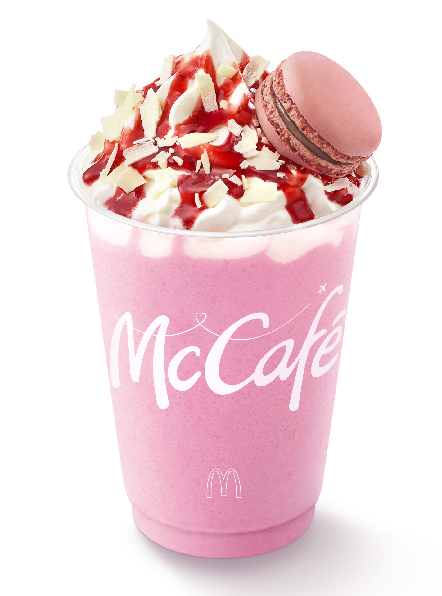 「ホワイトチョコストロベリーフラッペ＆マカロン ラズベリー」（610円～）