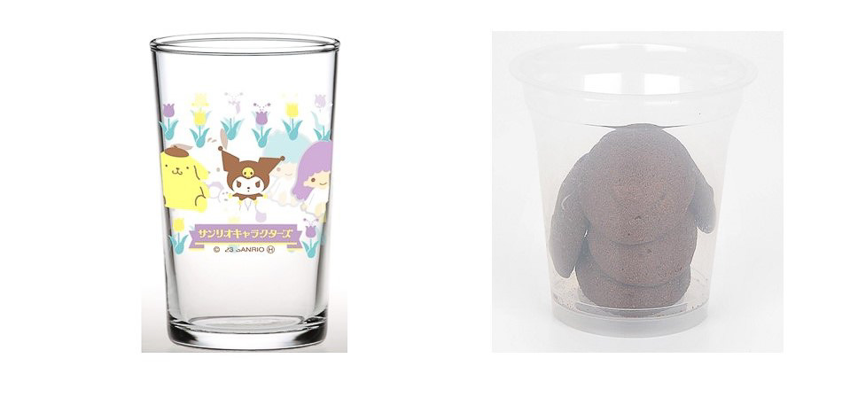 ポチャッコ、ポムポムプリン、クロミ、リトルツインスターズがデザインされたグラスとセットになった「サンリオキャラクターズ ココアクッキー」