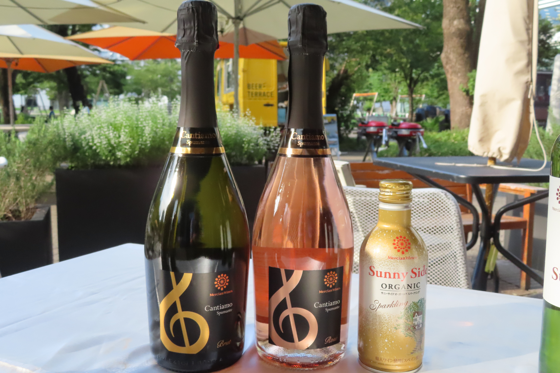 （左から）カンティアーモ スプマンテ ブリュット、同ロゼ、サニーサイド オーガニック スパークリング 缶