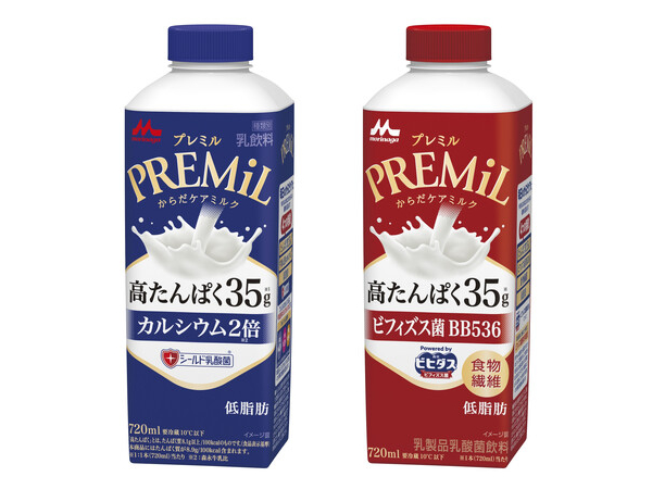 森永乳業「PREMiL」（左）と「PREMiL Powered byビヒダス」（右）
