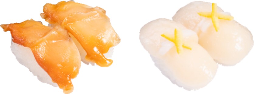 「赤貝」「店内切付 柚子塩 ほたて」