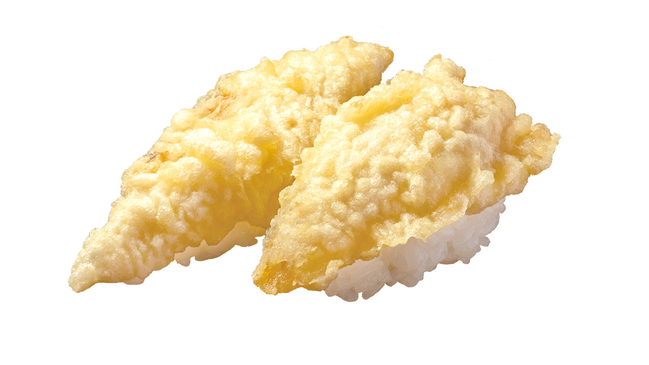 「北海道水揚げほっけの天ぷら握り」（110円）