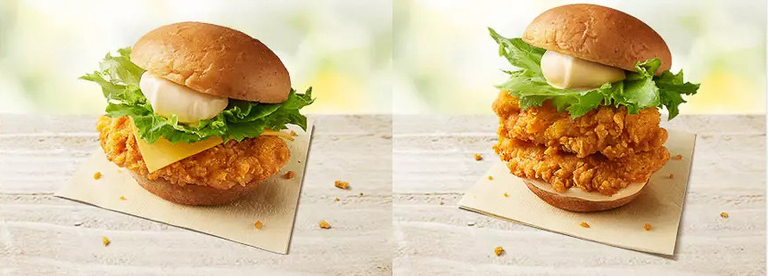 「チーズチキンフィレバーガー」と「ダブルチキンフィレバーガー」