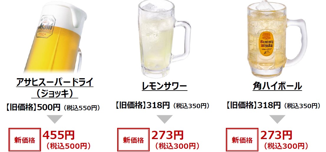 アルコールメニューも300円～