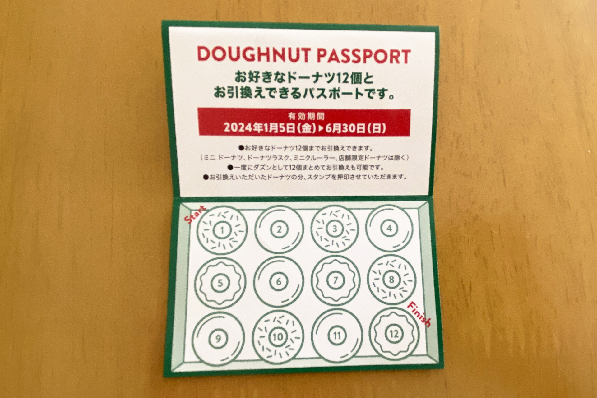 「ドーナツパスポート2024」は「レギュラーセット」には1枚、「プレミアムセット」には2枚入っている