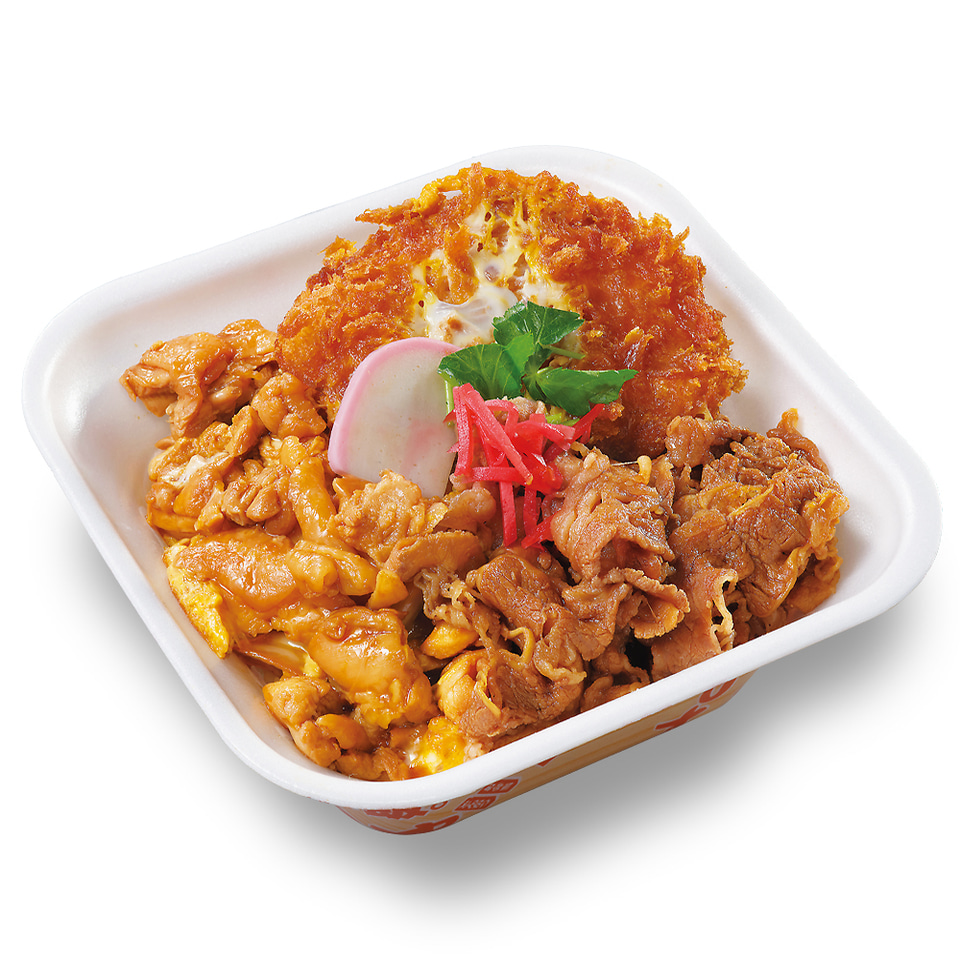 かつや、牛丼/親子丼/カツ丼が1つになった「かつやのトリプルカツ丼