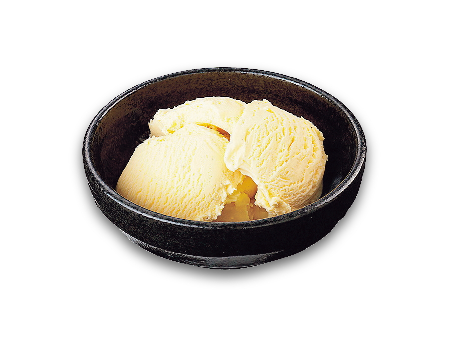 温かい芋ペーストとひんやりとしたアイスのハーモニーが味わえる同店の名物デザート（食べ放題対象コース：大感激コース、じゅうカルコース、国産牛＆みすじコース、牛タン＆黒毛和牛コース）