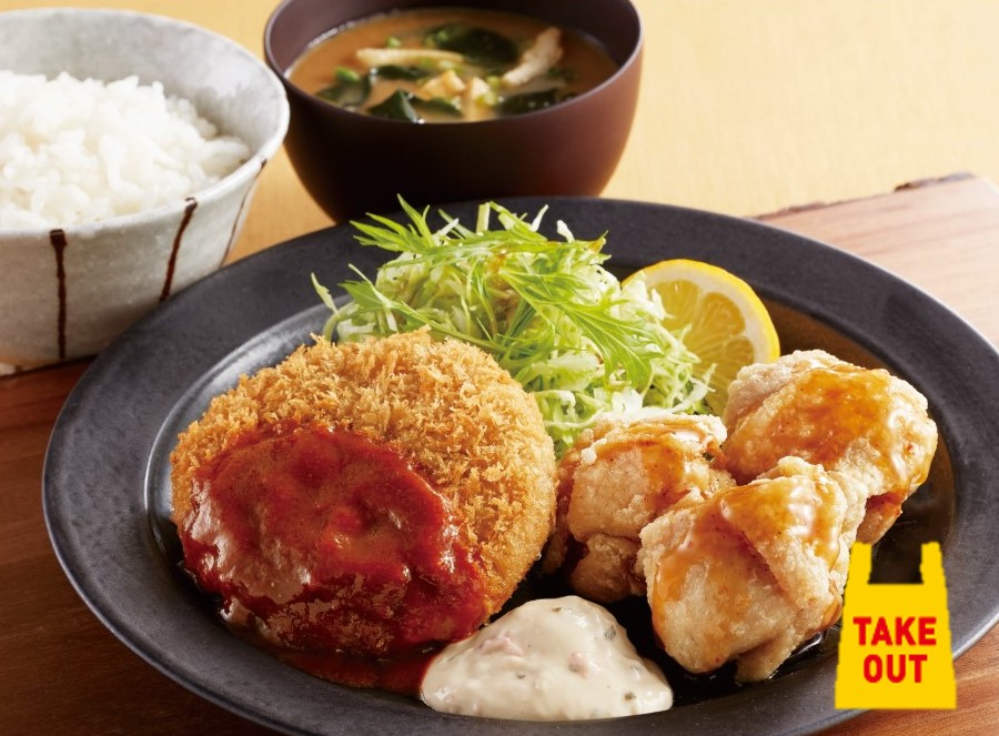 「黒毛和牛のメンチカツ＆チキン南蛮定食」（878円）