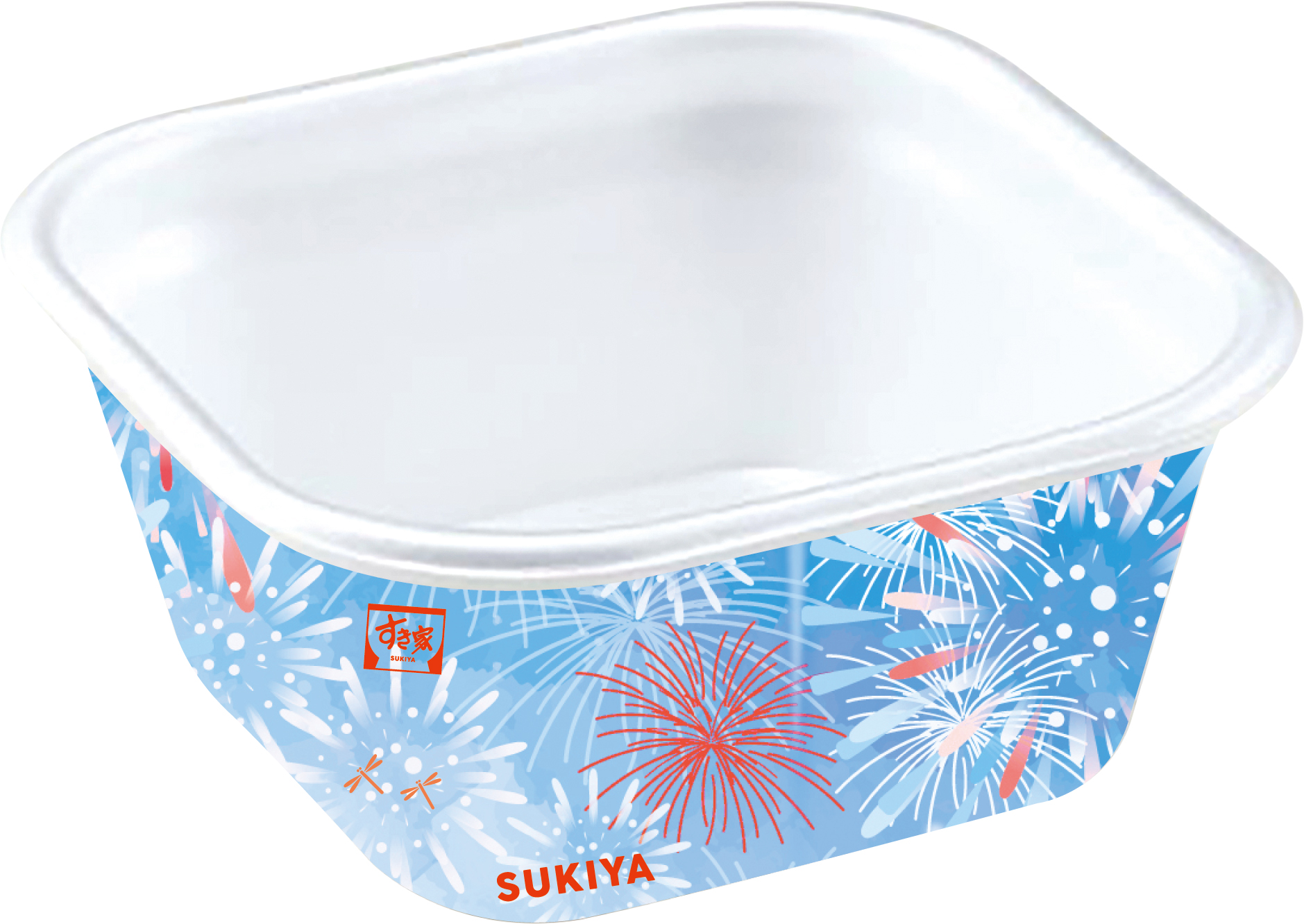 夜空の花火にトンボをあしらい子供の頃の夏休みをイメージした元気のあるデザイン