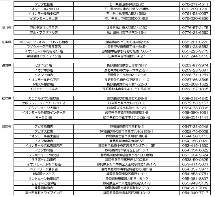 石川県/福井県/山梨県/長野県/岐阜県/静岡県