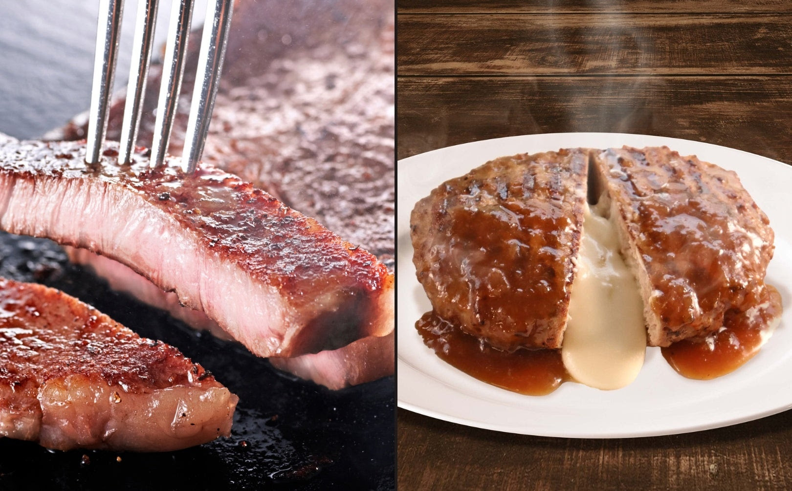 オーダーメニューの「ビーフステーキ」と「チーズインハンバーグ」