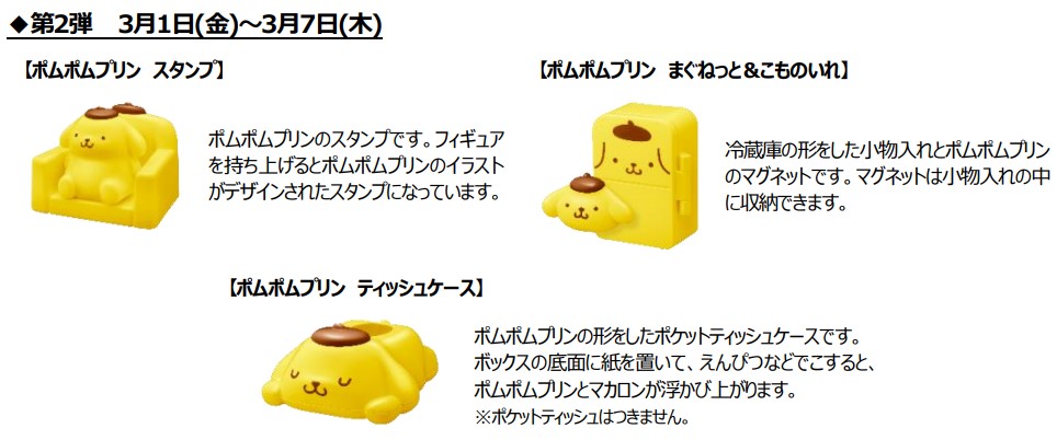 ハッピーセット「ポムポムプリン」第2弾のおもちゃ（3種）