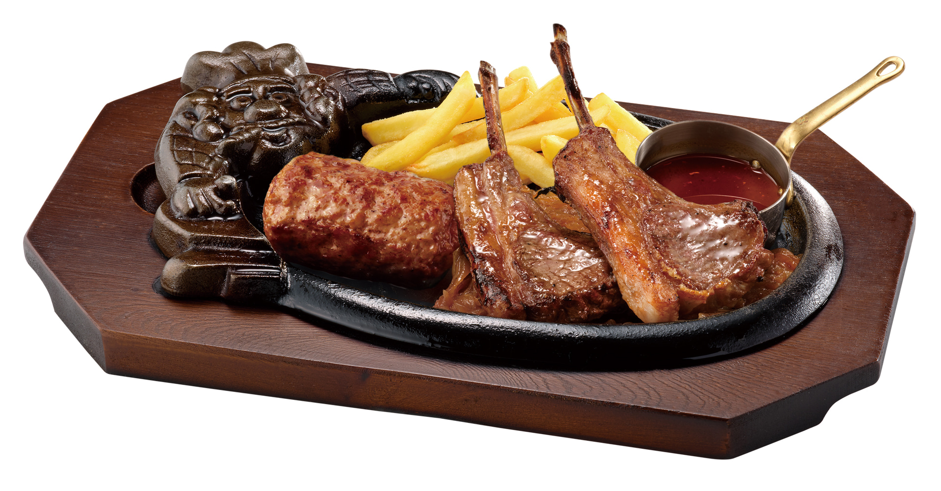 「炭焼きがんこハンバーグ＆炭焼きスパイシーラムチョップ［ハンバーグ125g＋ラムチョップ2本］」（2398円）