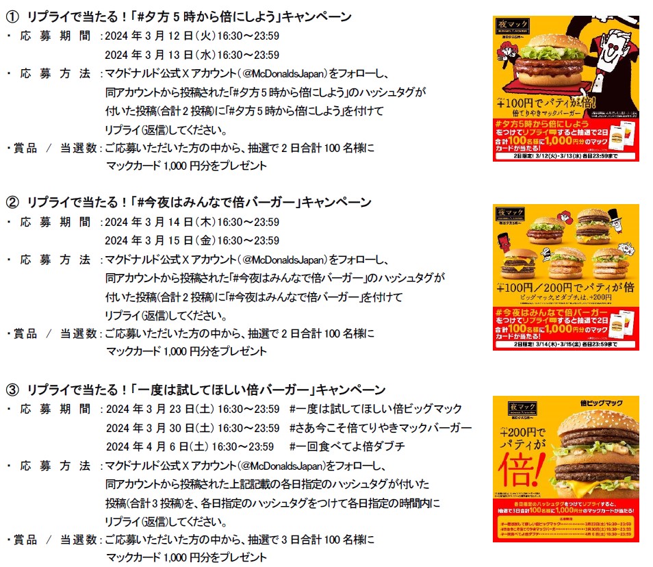 マックカード1000円分が当たるXキャンペーン