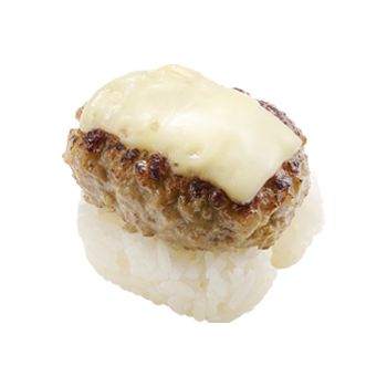 「まるごとチーズハンバーグにぎり」（赤皿 180円/190円/210円）