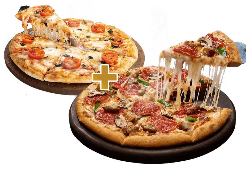 「クワトロ・ミートマックス」Lサイズと「クワトロ・3ハッピー」Lサイズをデリバリー注文すると「クワトロ・3ハッピー」Lサイズ、通常4390円が10円に