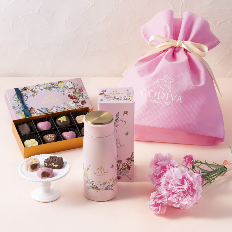 ゴディバ「母の日ギフト」“ステンレスボトル/ハンカチ/お花のセット
