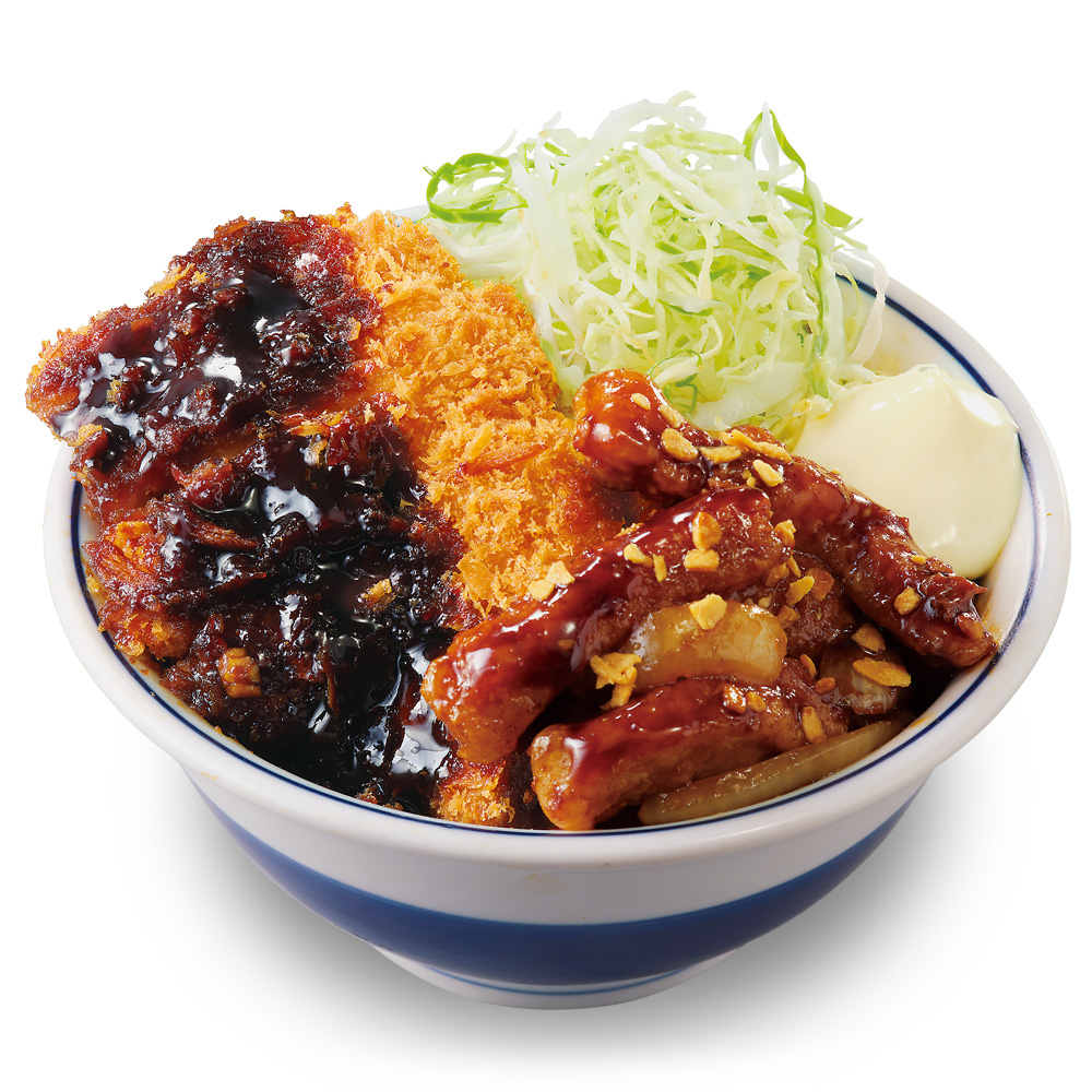 「トンテキとチキンカツの合い盛り丼」（869円）